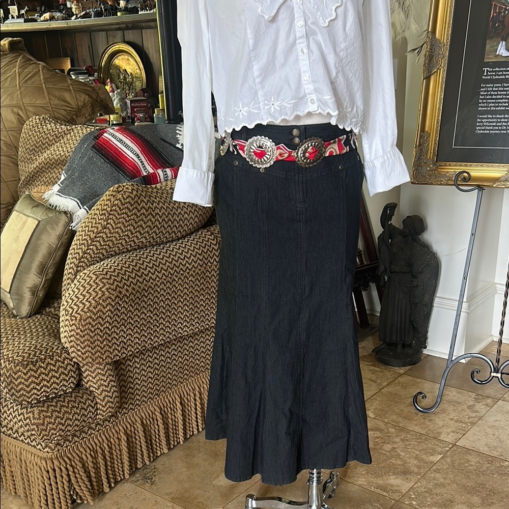 Larry Levine Stretch Sz 4 Dark Denim Maxi Skirt Mermaid GUC